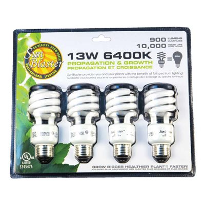 sunblaster grow light bulb Sunblaster 13W 6400K CFL Bulb 4-pack – Tree of Life Inc