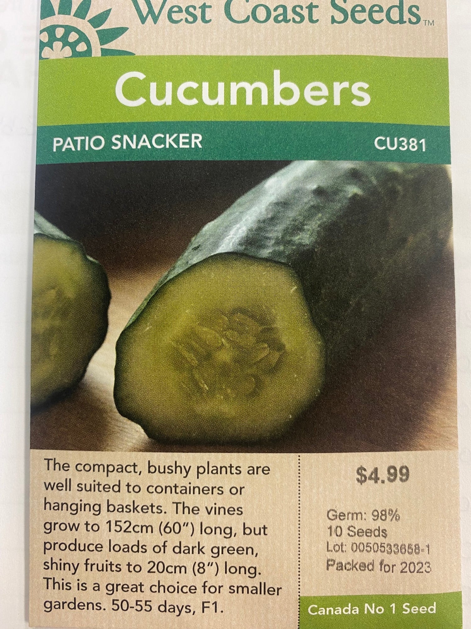 Cucumbers Patio Snacker 10 Seeds Tree of Life Inc.